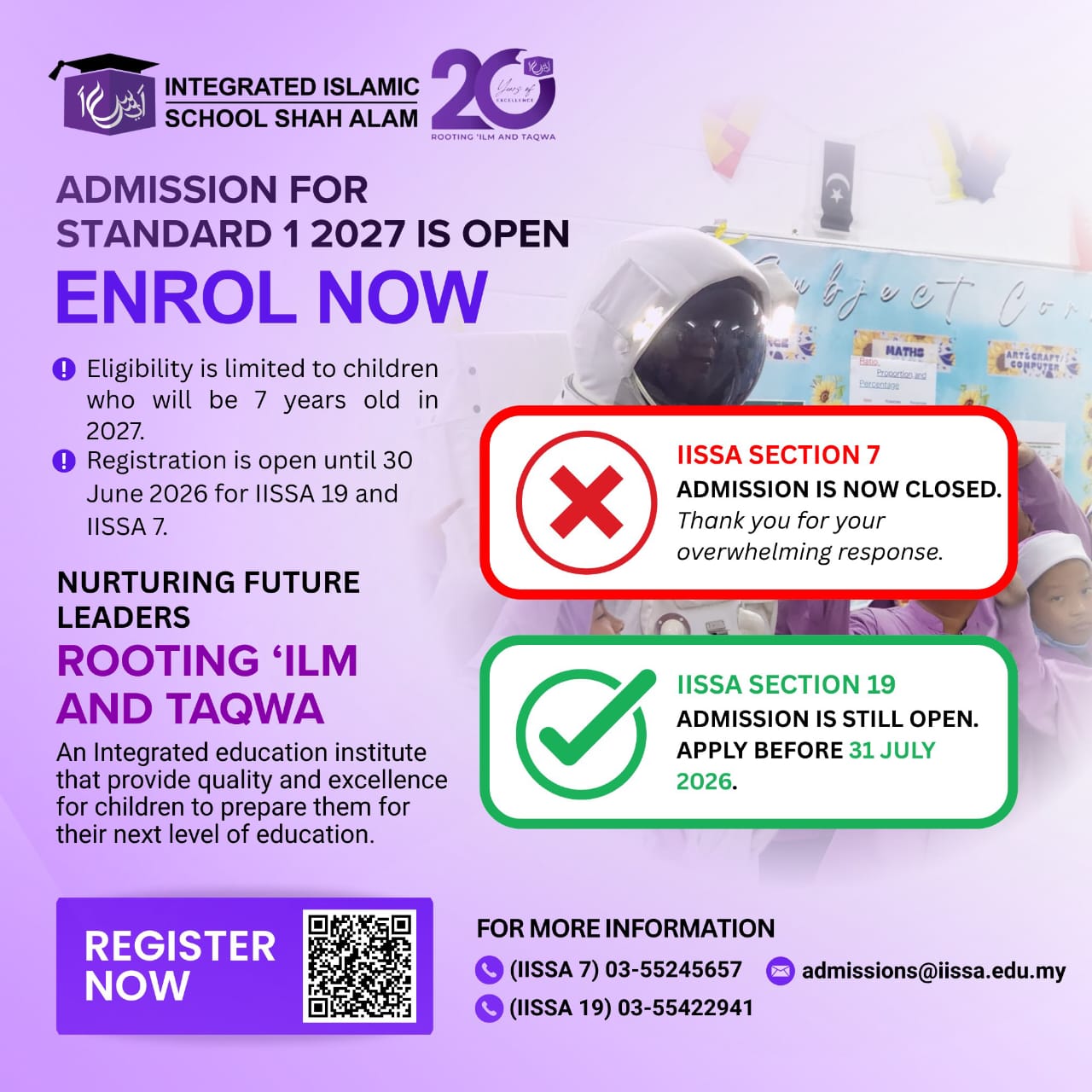 Admission for standard 1 2027 is now open